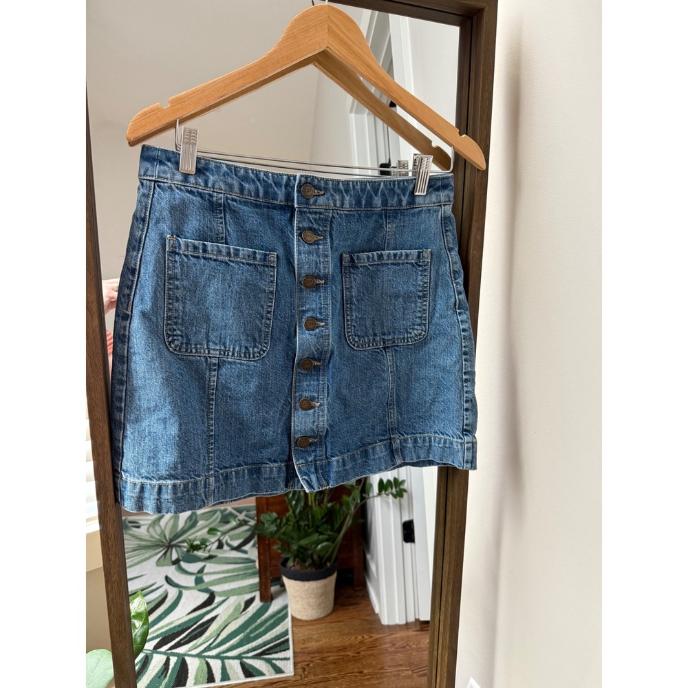 LOFT Denim Mini Skirt Button Front Pockets Casual Blue Jean Skirt